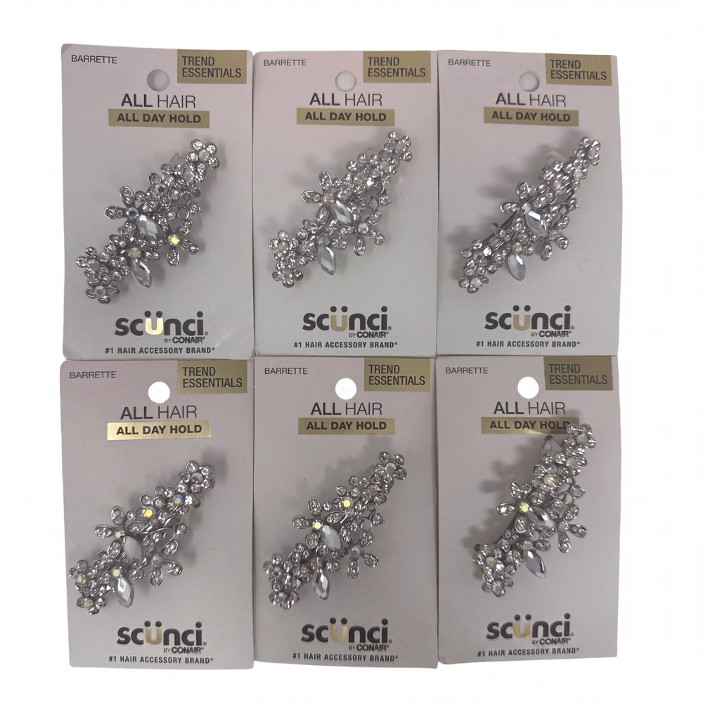 6 Pack Scunci Real Style Fashion Barrette, Studded (5317) R8P8b